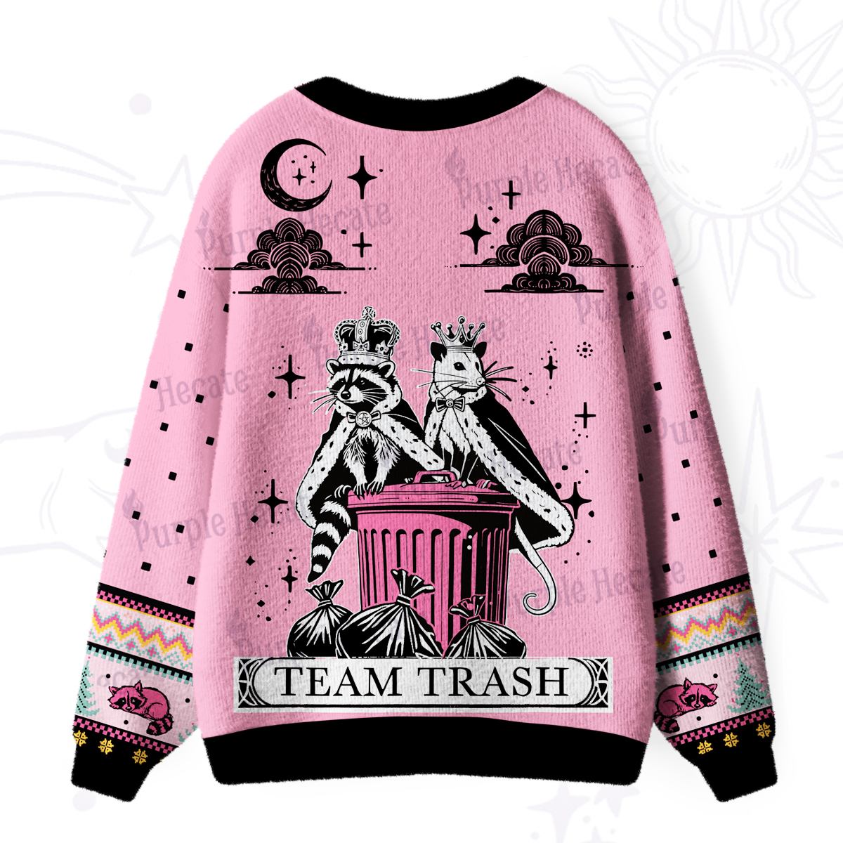 Purplehecate Raccoon and Opossum’s Trash Kingdom Ugly Cardigan Sweaters