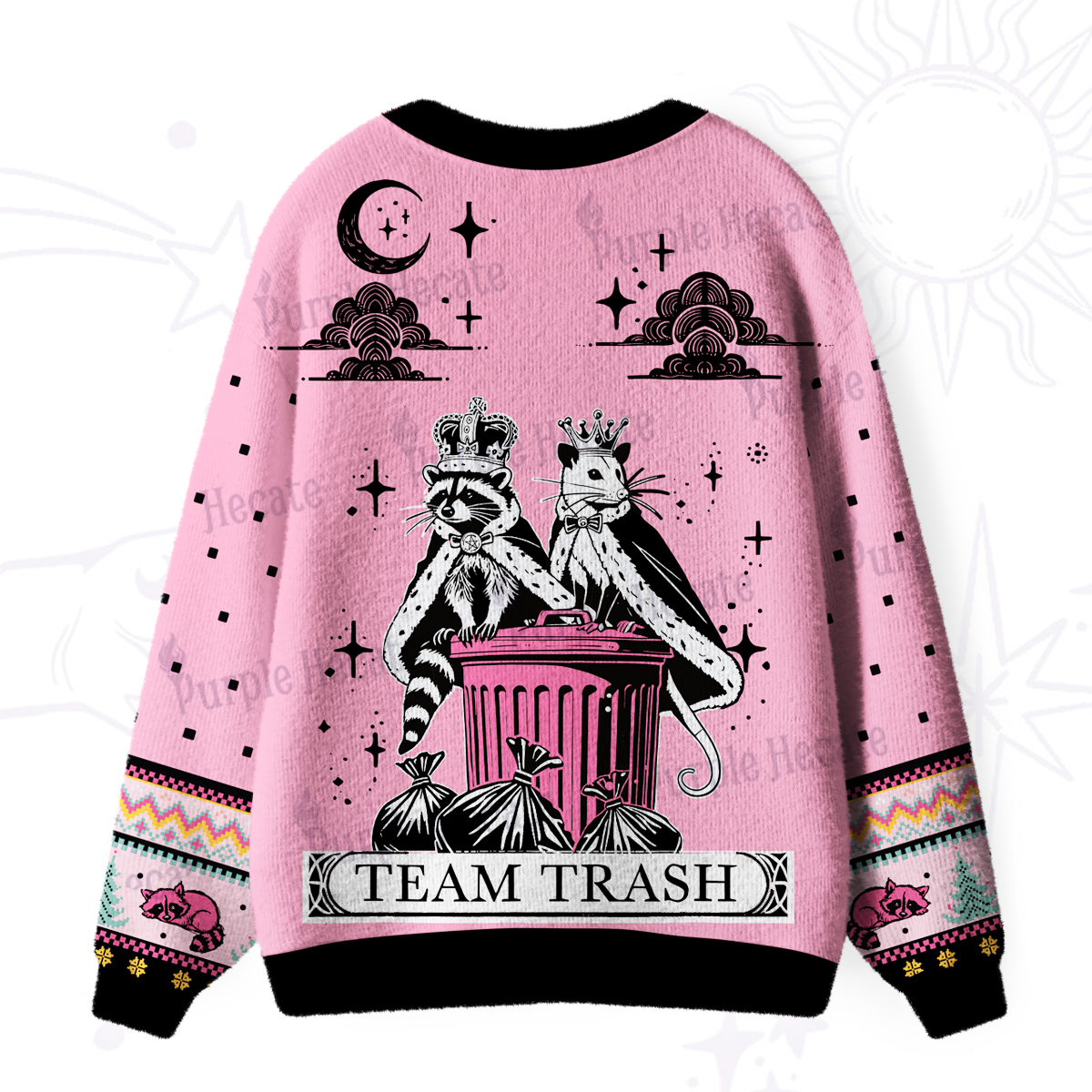 Purplehecate Raccoon and Opossum’s Trash Kingdom Ugly Cardigan Sweaters