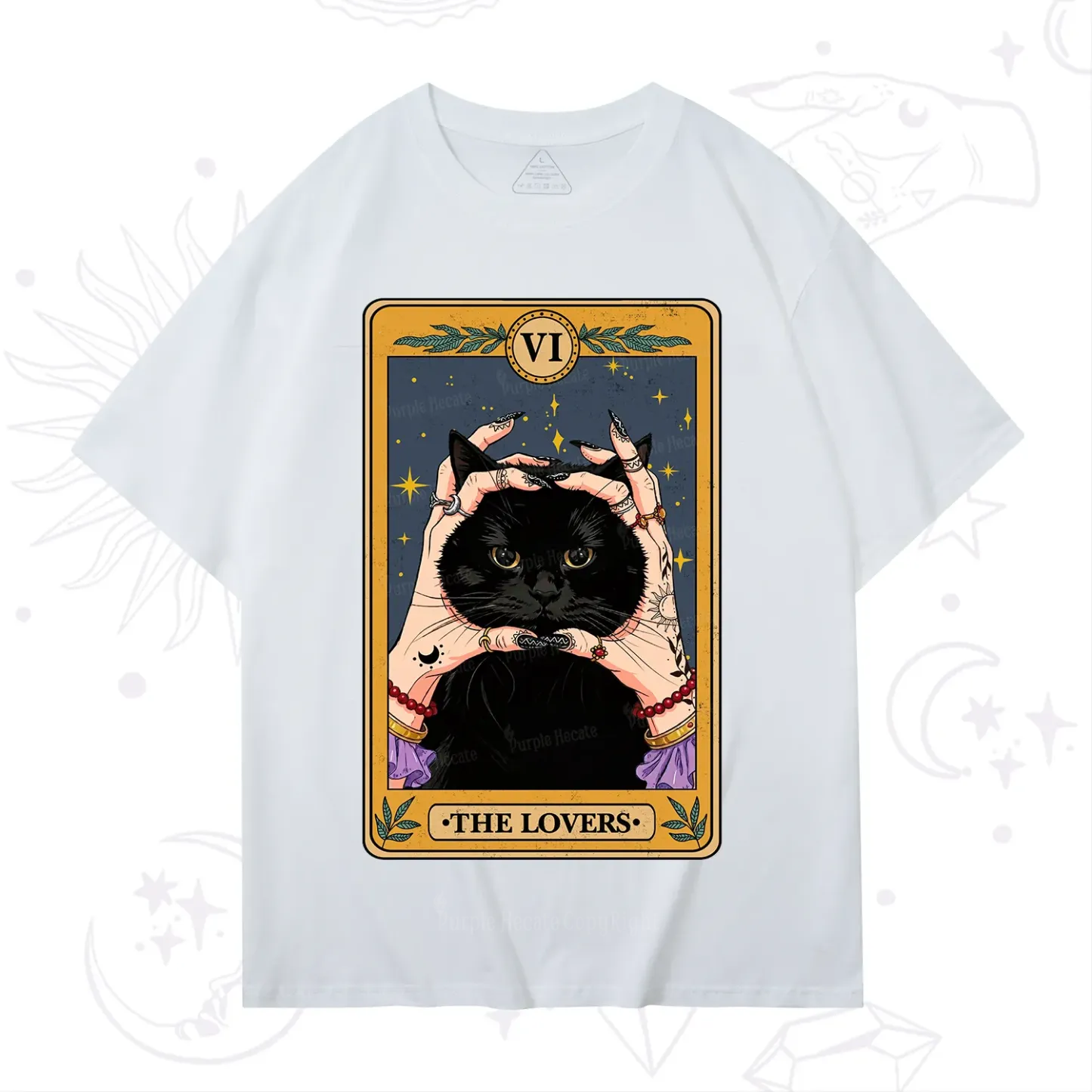 Purplehecate Black Cat The Lovers Tarot Card T-Shirt