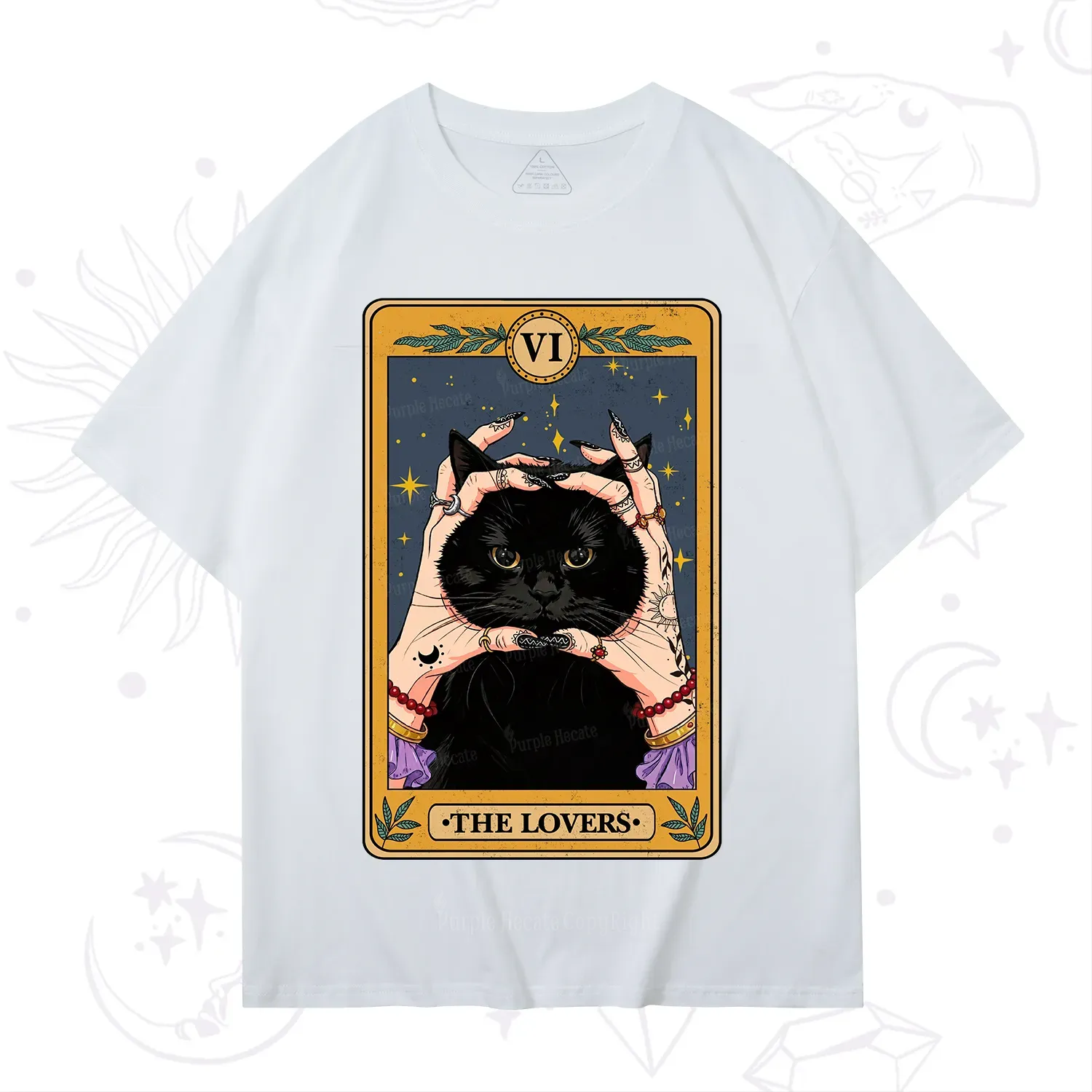 Purplehecate Black Cat The Lovers Tarot Card T-Shirt