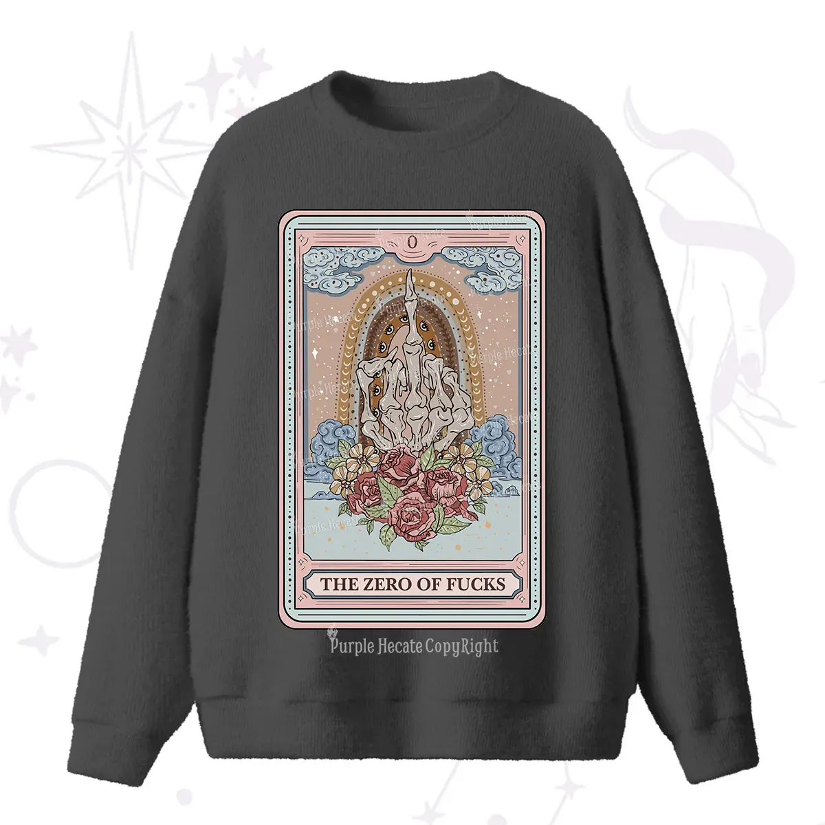 Purplehecate The Zero Of Fucks Tarot Fuzzy Ugly Sweater
