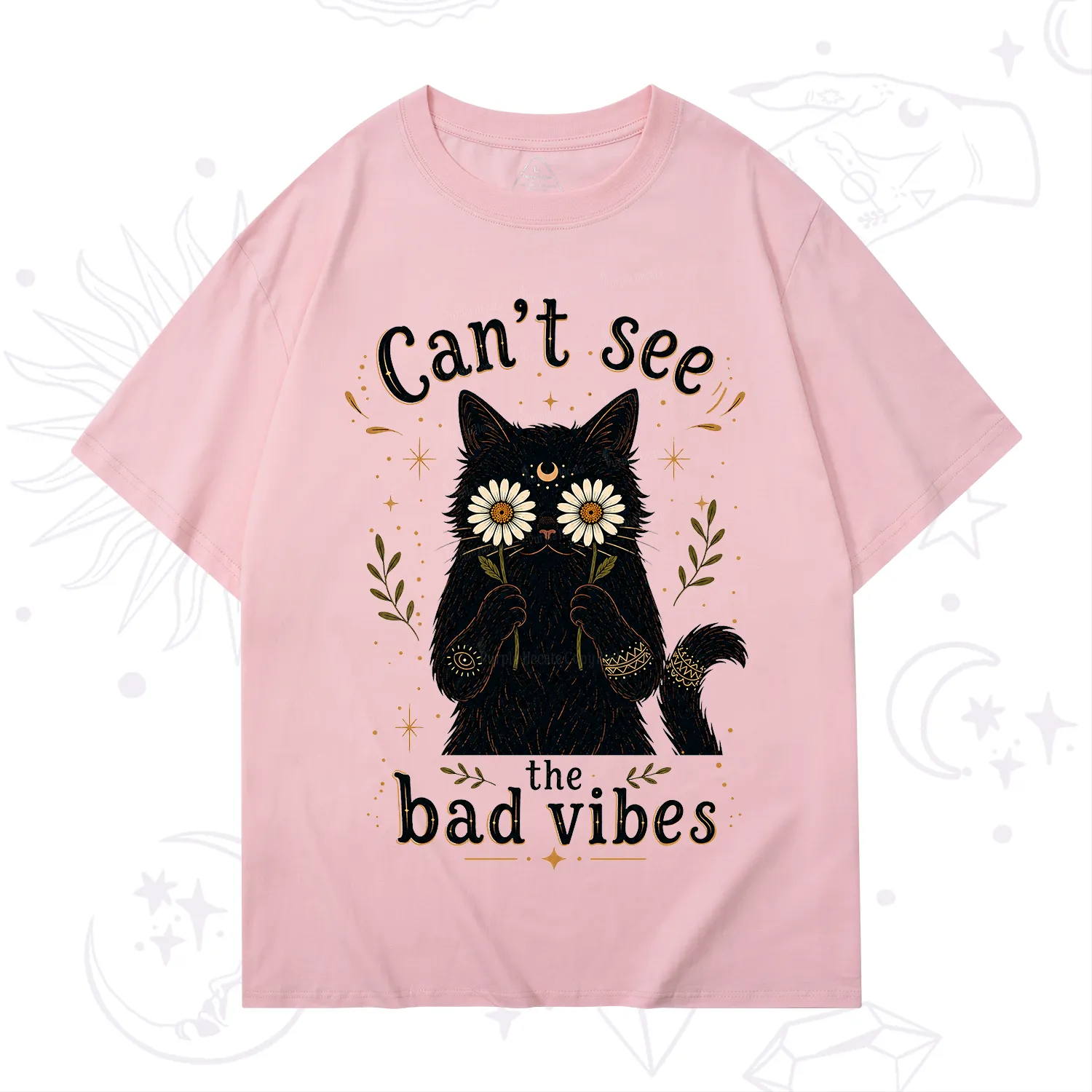 Purplehecate Can't See the Bad Vibes Black Cat T-Shirt