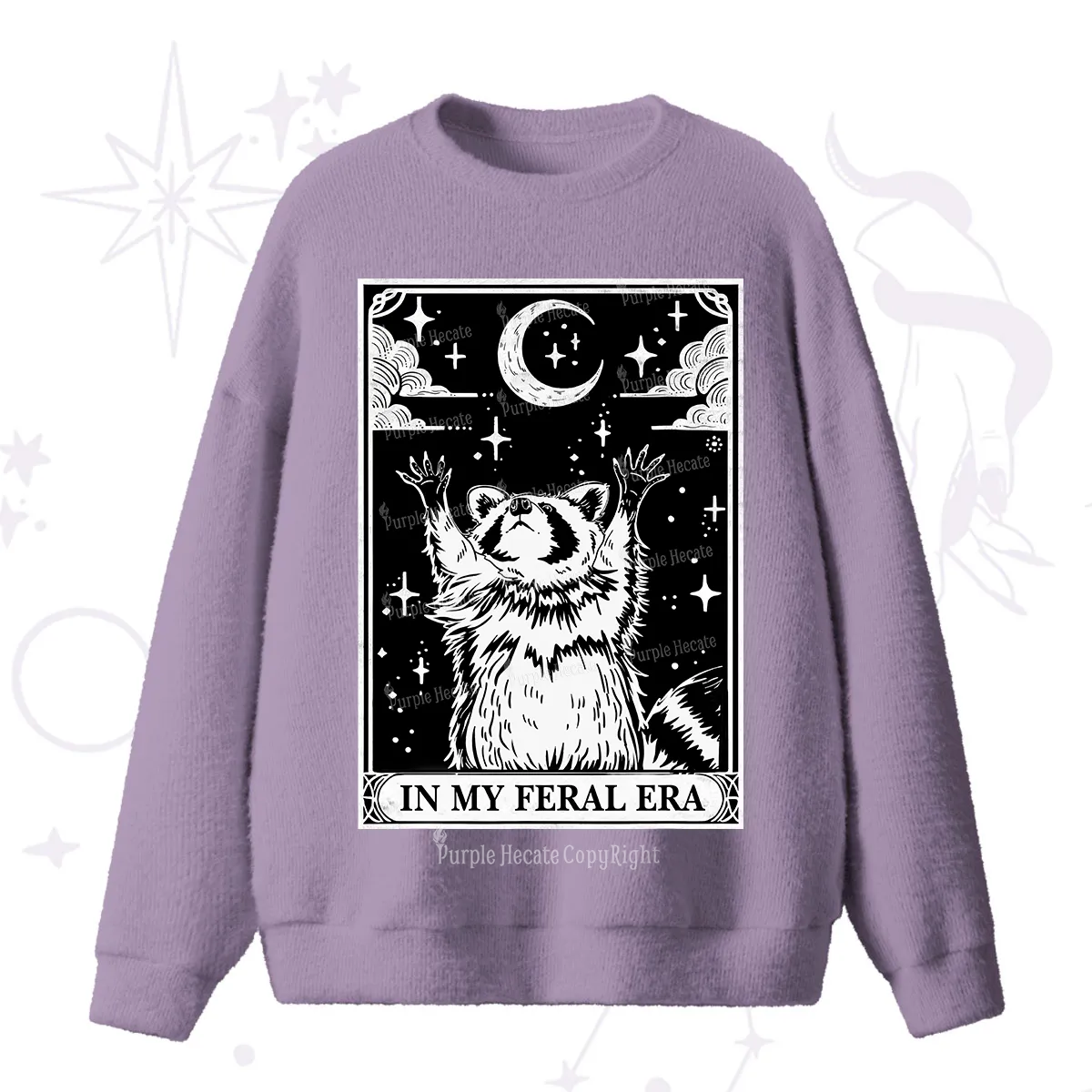Purplehecate The In My Feral Era Oracle Card Fuzzy Ugly Sweater