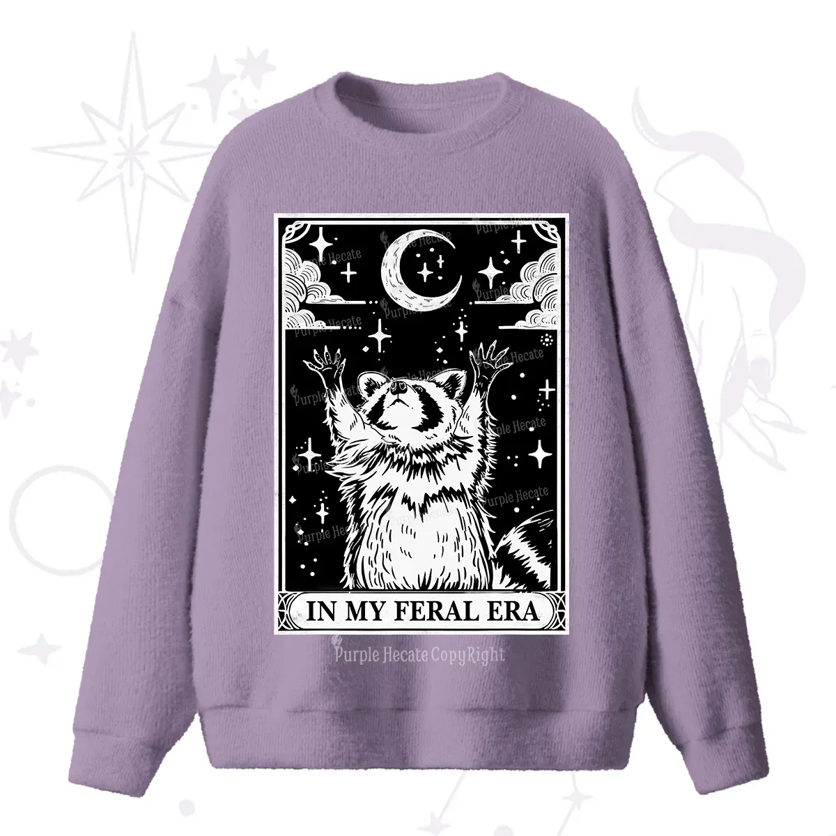 Purplehecate The In My Feral Era Oracle Card Fuzzy Ugly Sweater