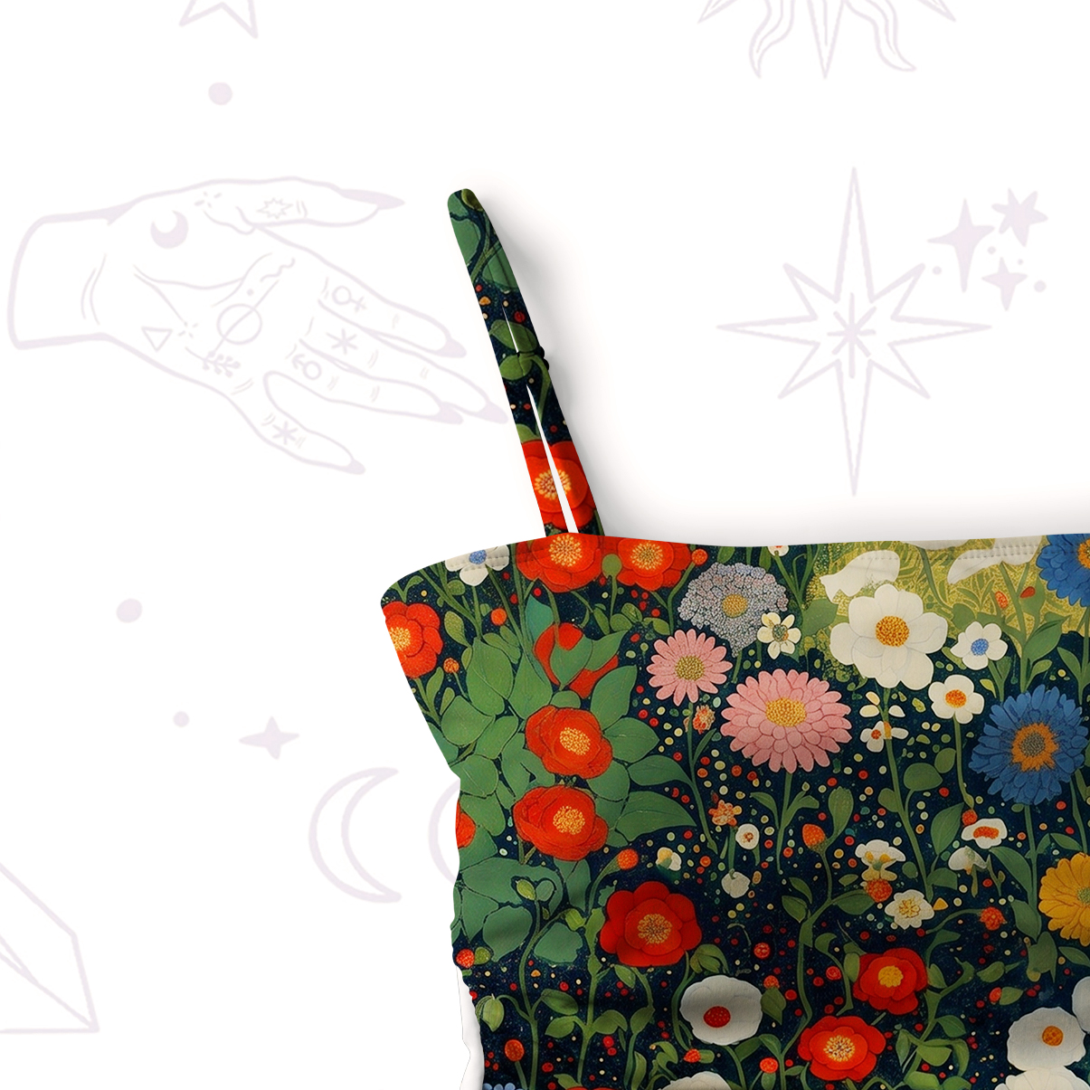 Purplehecate Vintage The Cat in Bloom Slim-Strap Swimsuit