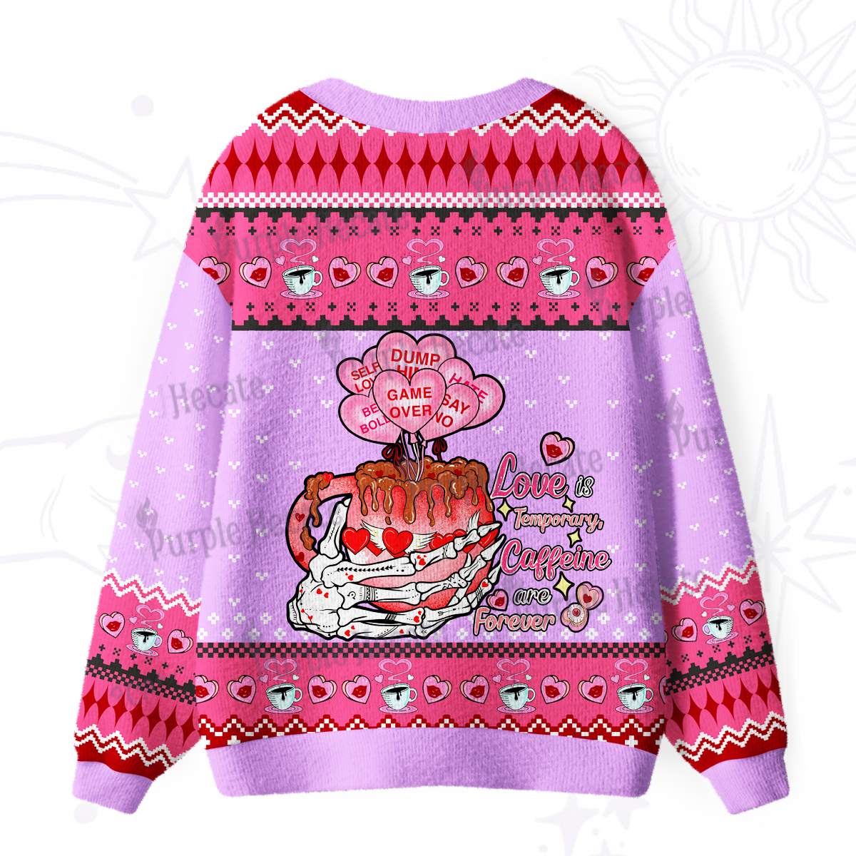 Purplehecate Purplehecate Love is Temporary, Caffeine are Forever Ugly Cardigan Sweaters