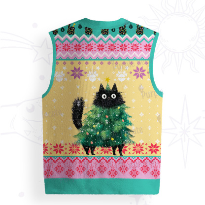 Purplehecate Funny Black Cat in Tree Ugly Sweater Vest