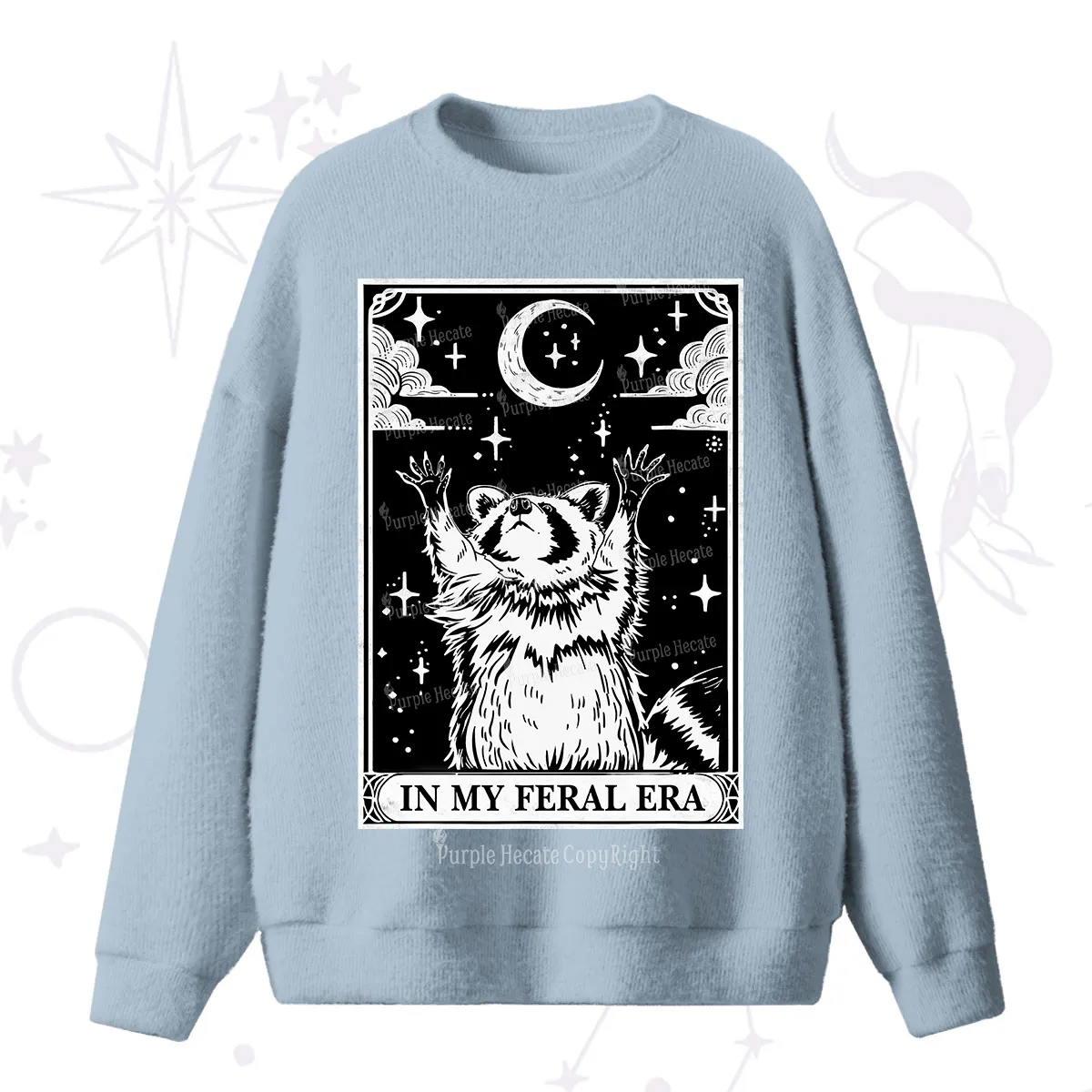 Purplehecate The In My Feral Era Oracle Card Fuzzy Ugly Sweater