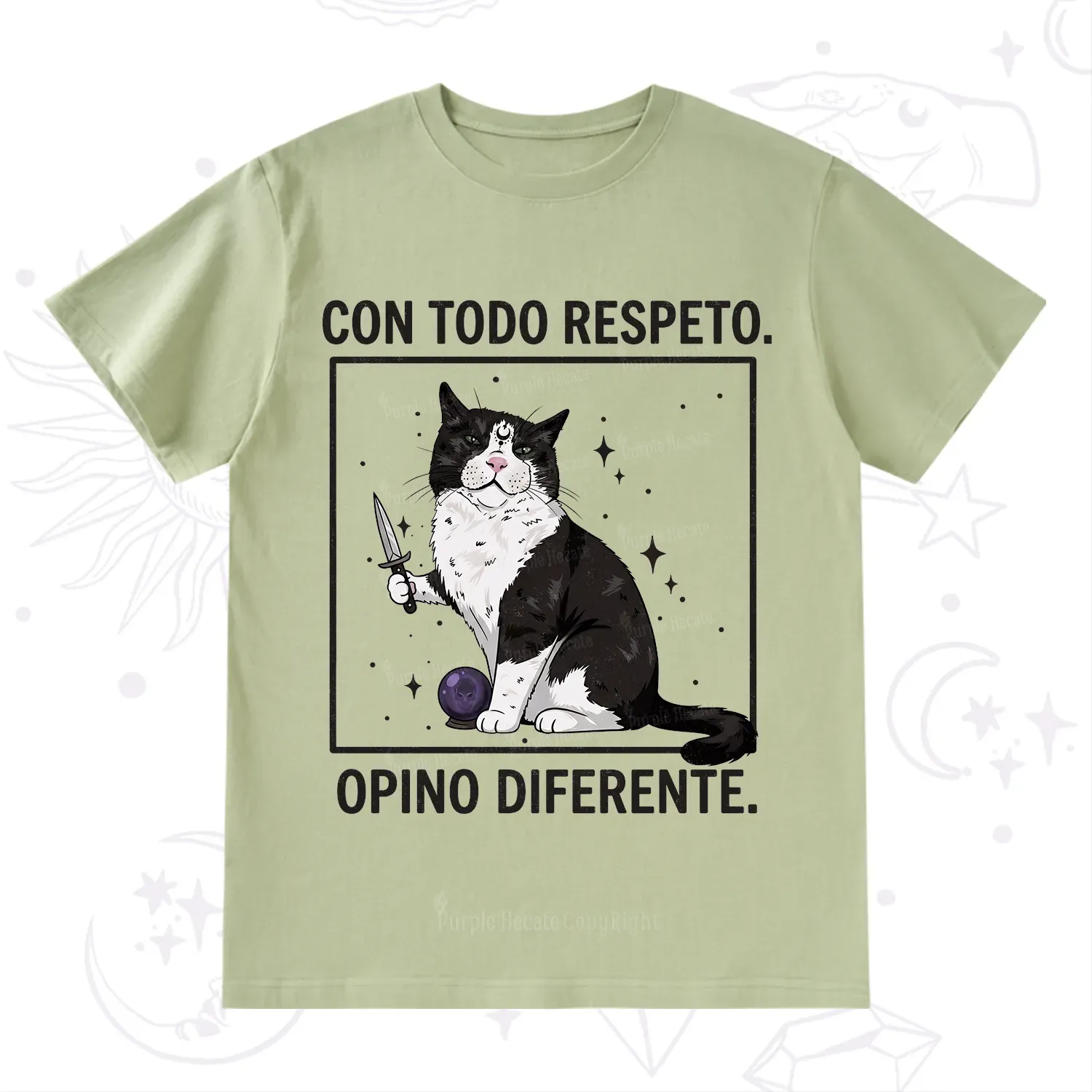 Purplehecate Funny Cat Con Todo Respeto Opino Diferente T-Shirt