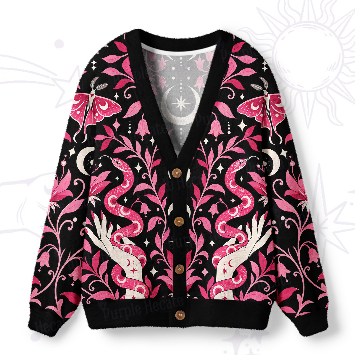 Purplehecate Moonlit Serpent Spell Ugly Cardigan Sweaters