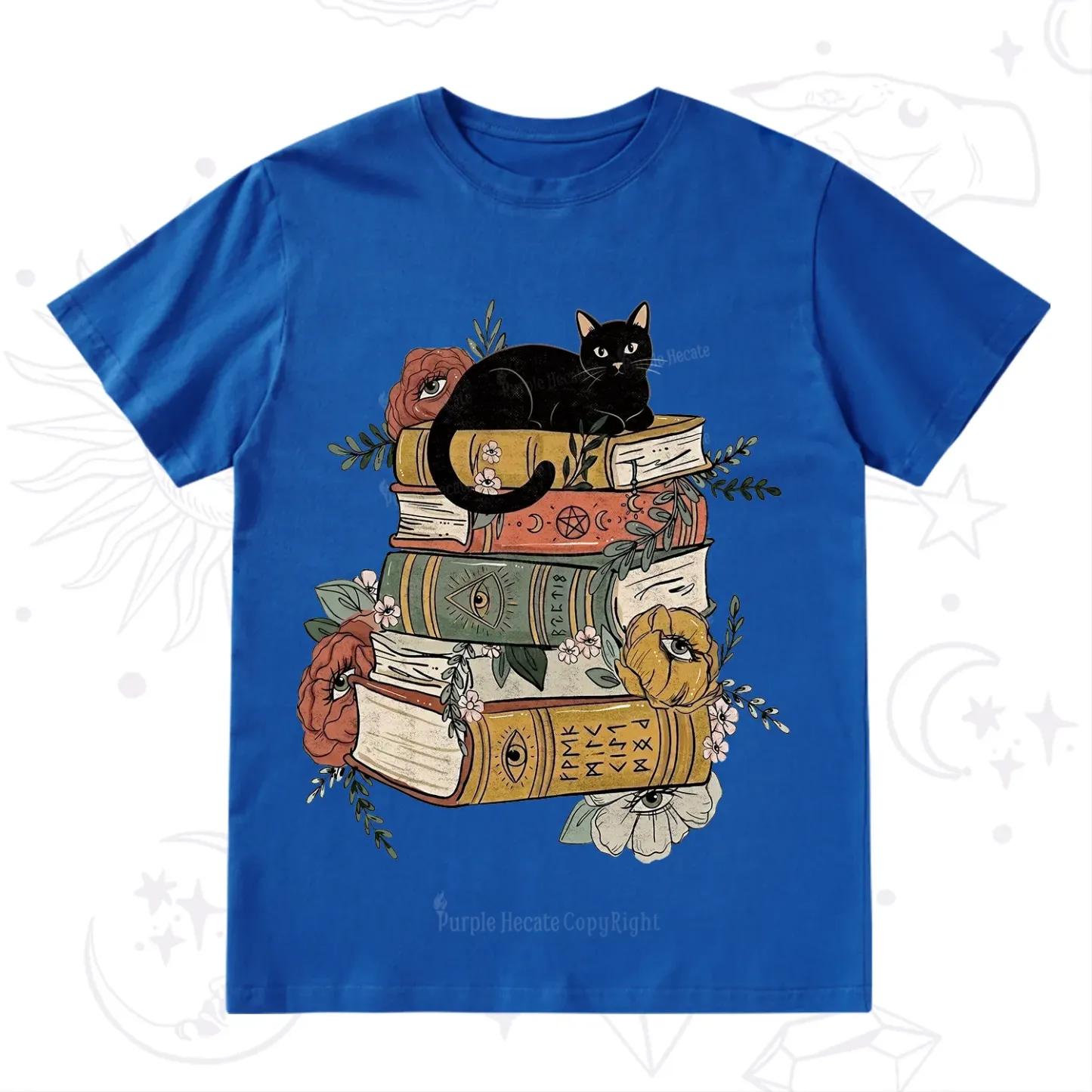 Purplehecate Black Cat on Books T-Shirt