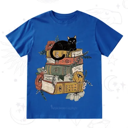 Purplehecate Black Cat on Books T-Shirt
