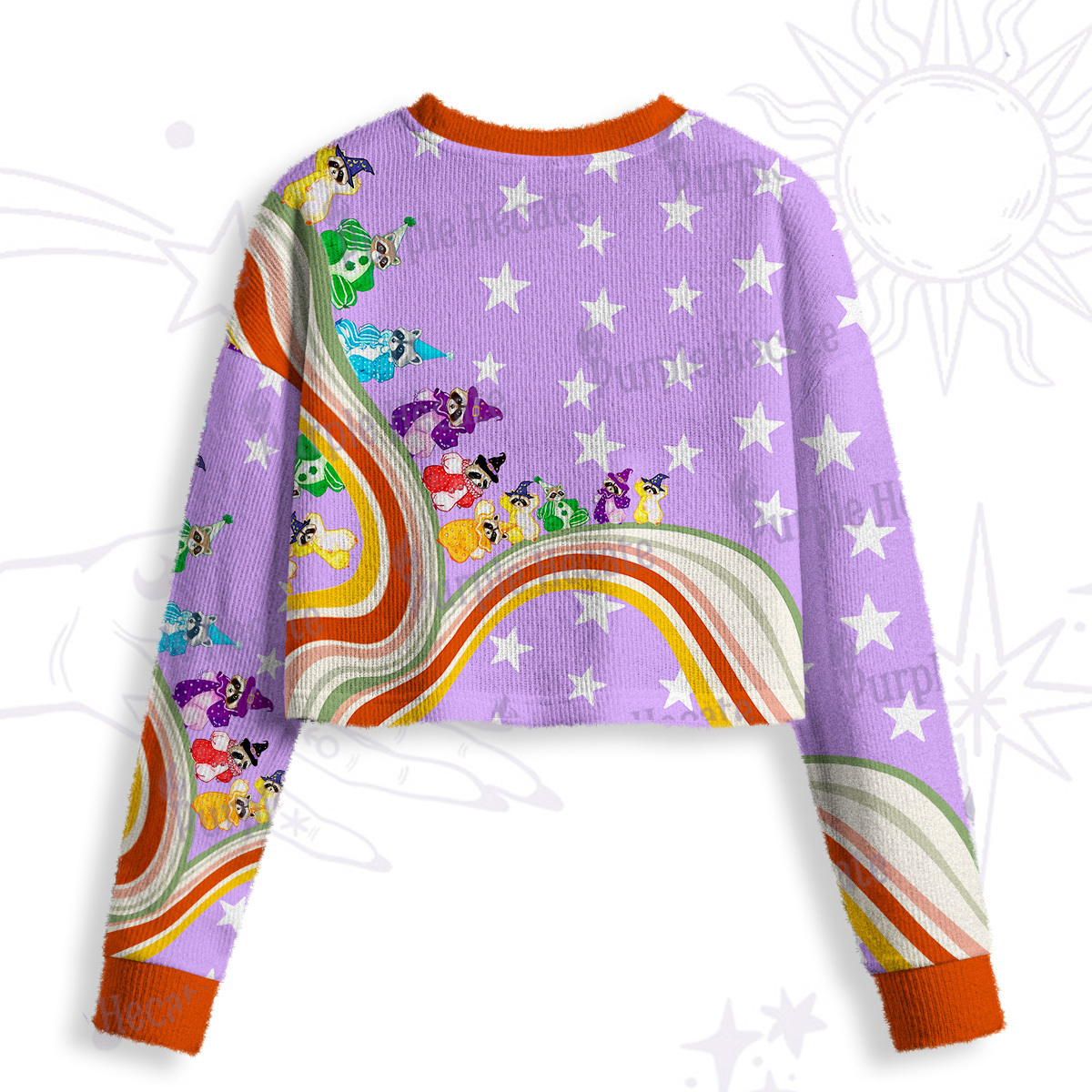 Purplehecate Rainbow Raccoon Star Crop Fuzzy Ugly Sweatshirt