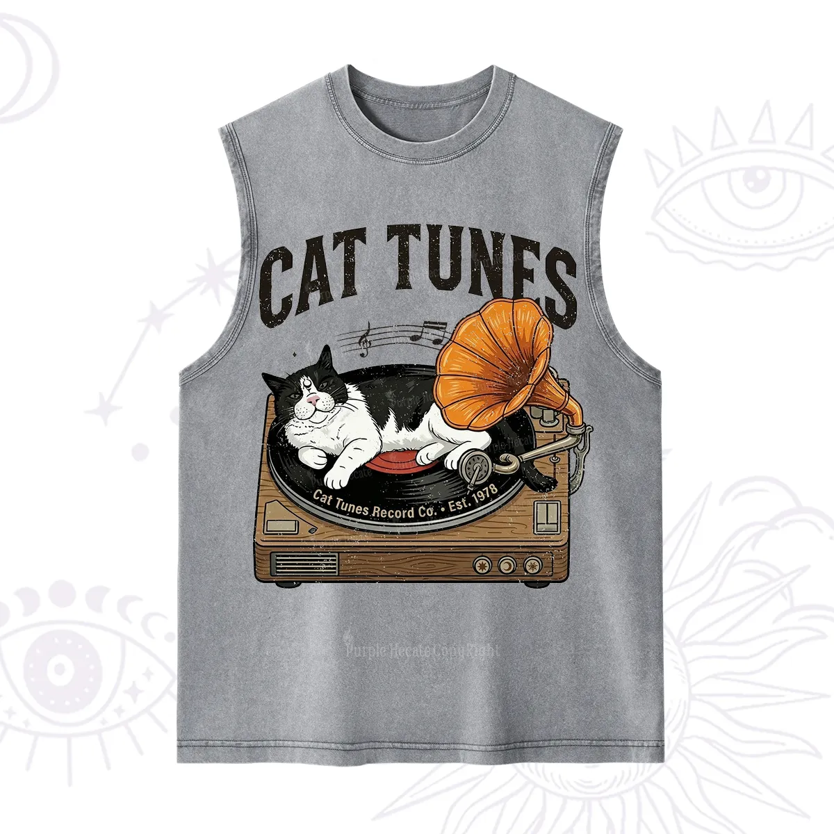 Purplehecate Cat Tunes Washed Tank