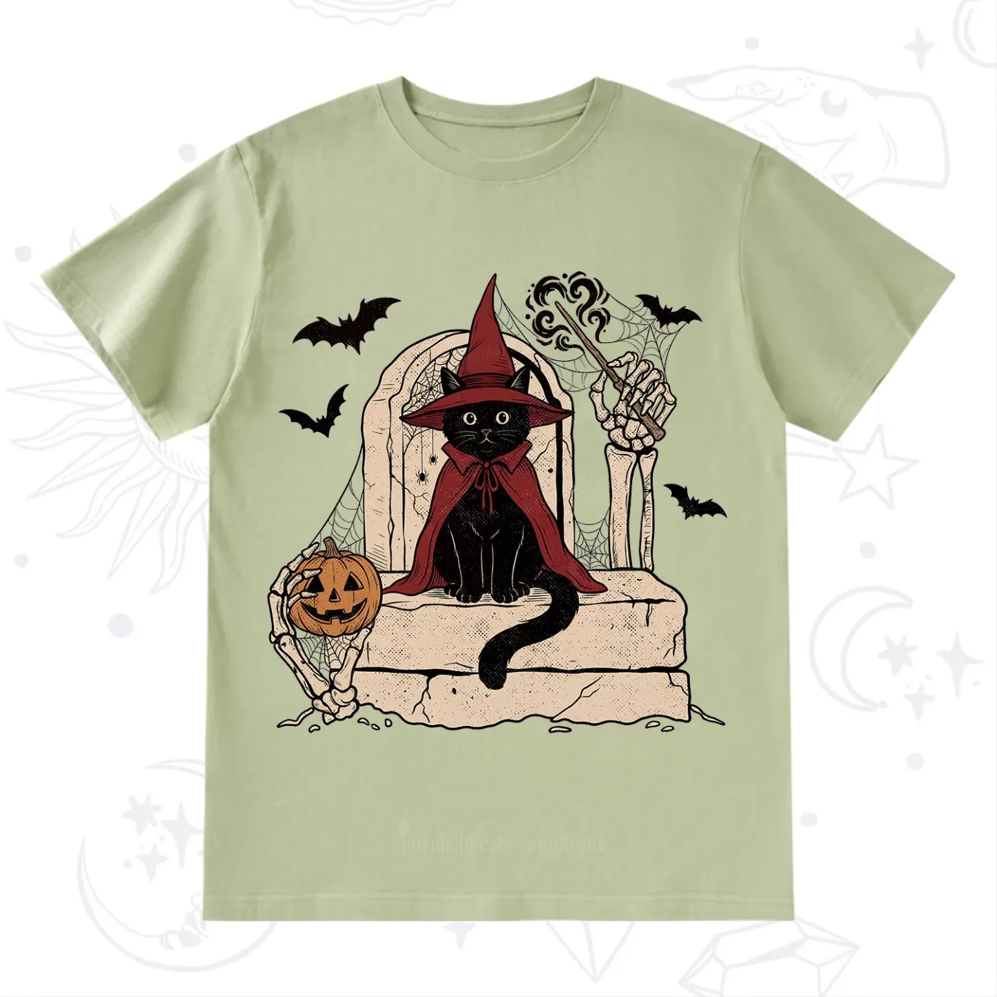 Purplehecate Wizard Black Cat on the Tombstone Halloween T-Shirt