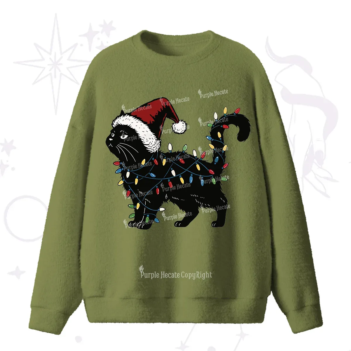 Purplehecate Cute Cat Christmas Fuzzy Sweater