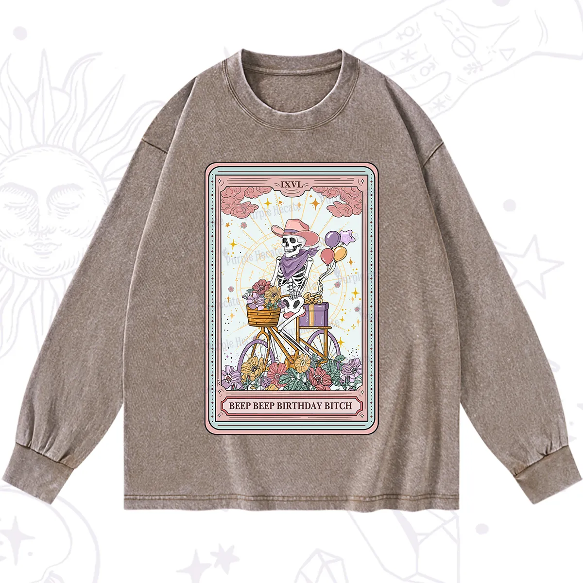Purplehecate The Beep Beep Birthday Bitch Tarot Washed Long Sleeve Shirt
