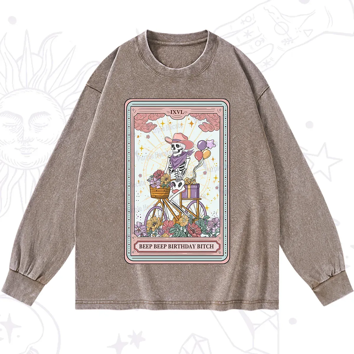 Purplehecate The Beep Beep Birthday Bitch Tarot Washed Long Sleeve Shirt
