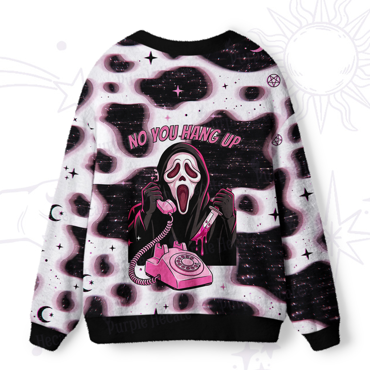Purplehecate Ghost Face Scream Mask Phone Call Ugly Cardigan Sweaters