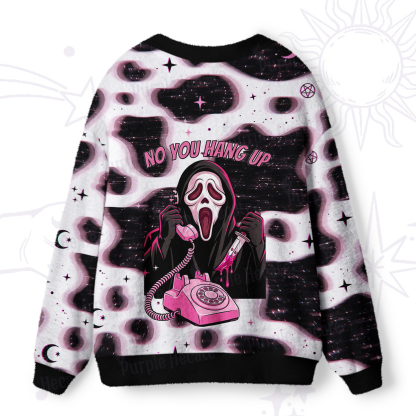 Purplehecate Ghost Face Scream Mask Phone Call Ugly Cardigan Sweaters