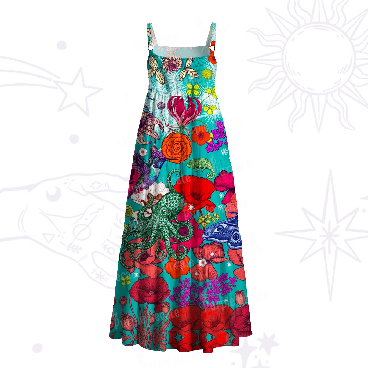 Purplehecate Enchanted Surreal Creatures Wide Straps Maxi Dress