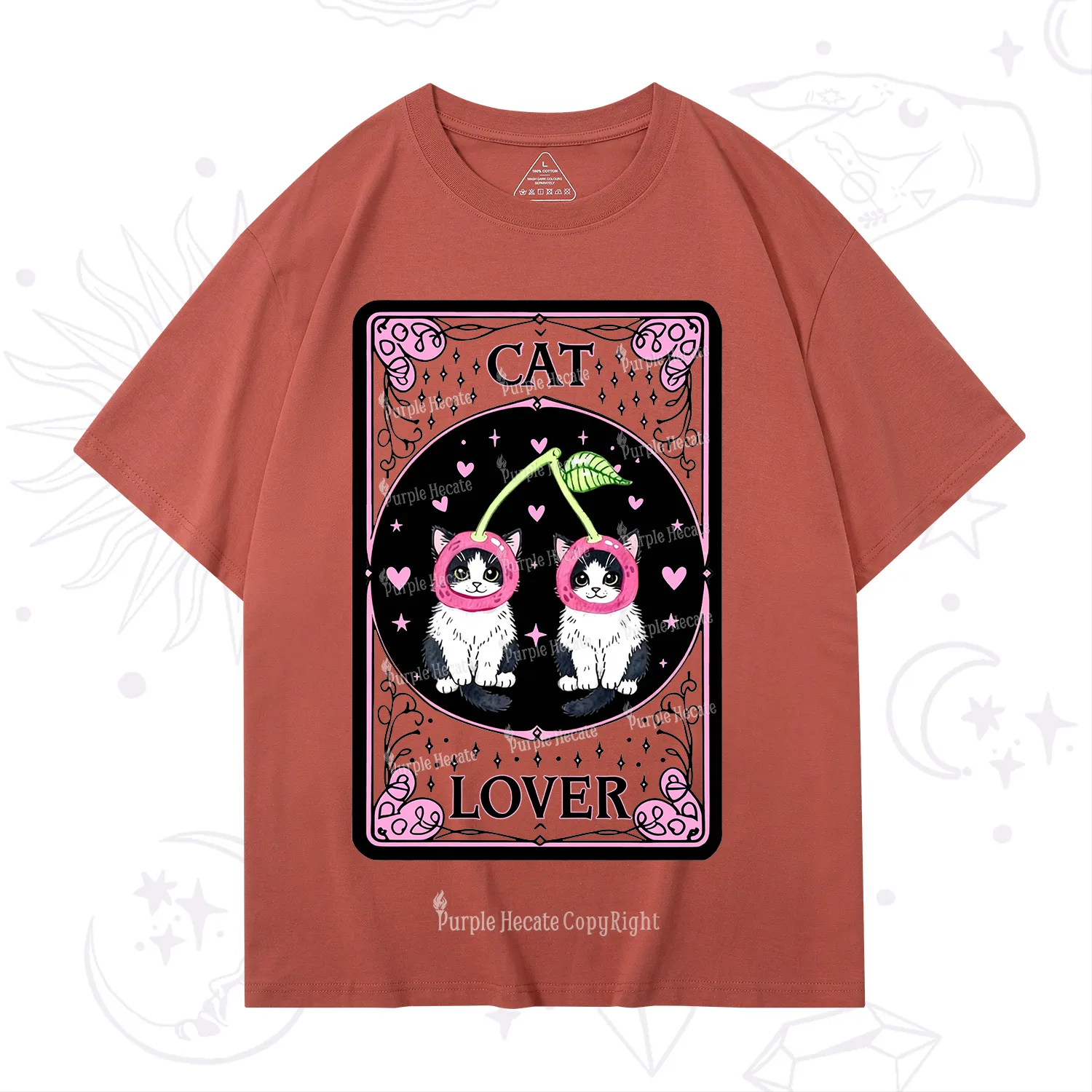 Purplehecate The Lovers Cherry Cat Tarot T-Shirt