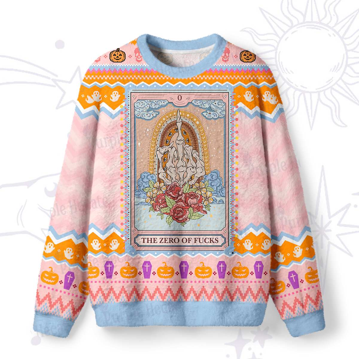 Purplehecate The Zero Of Fucks Tarot Ugly Halloween Sweatshirts