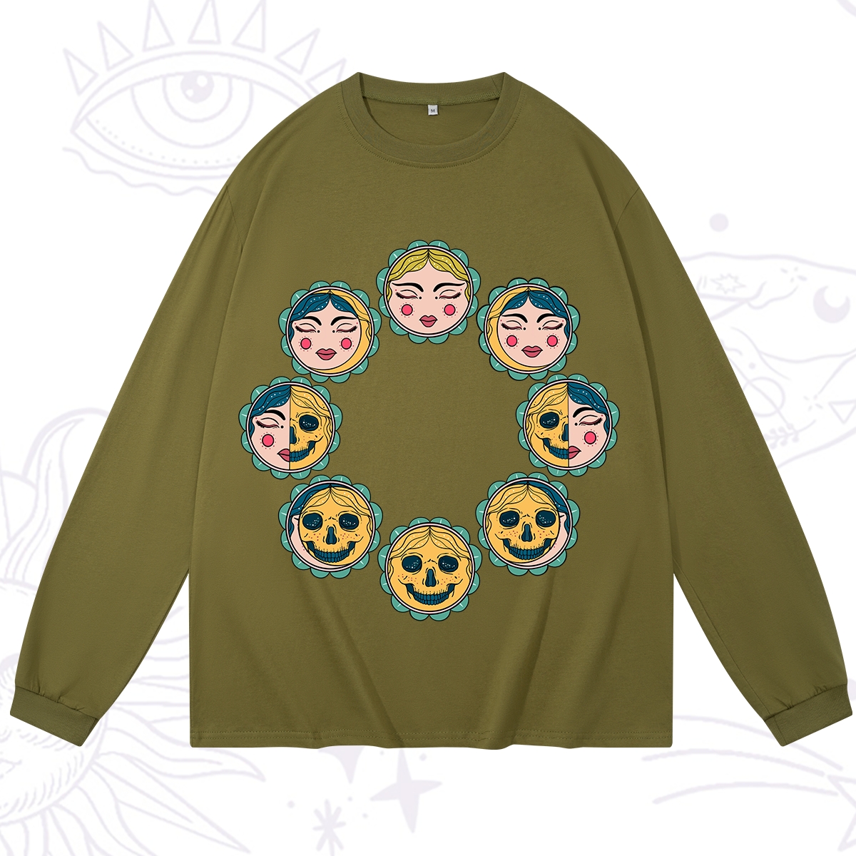 Purplehecate Lunar Skull Cycle Long Sleeve T-Shirt