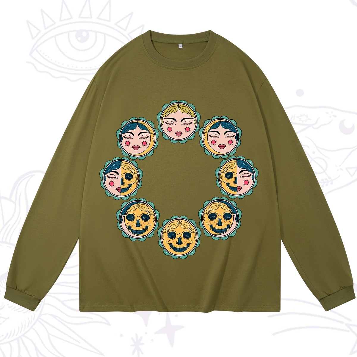 Purplehecate Lunar Skull Cycle Long Sleeve T-Shirt