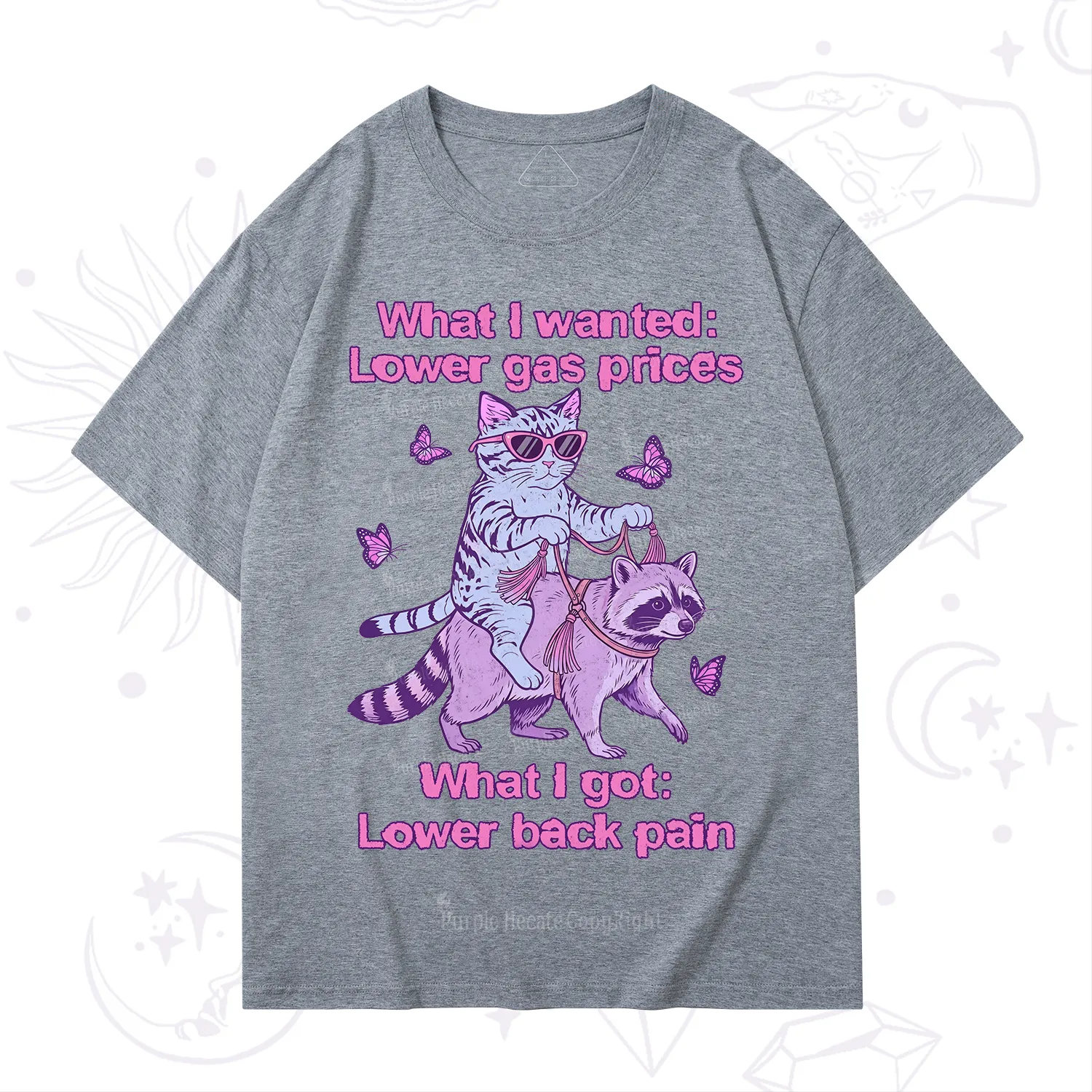 Purplehecate Lower Gas Prices Lower Back Pain Cat T-Shirt