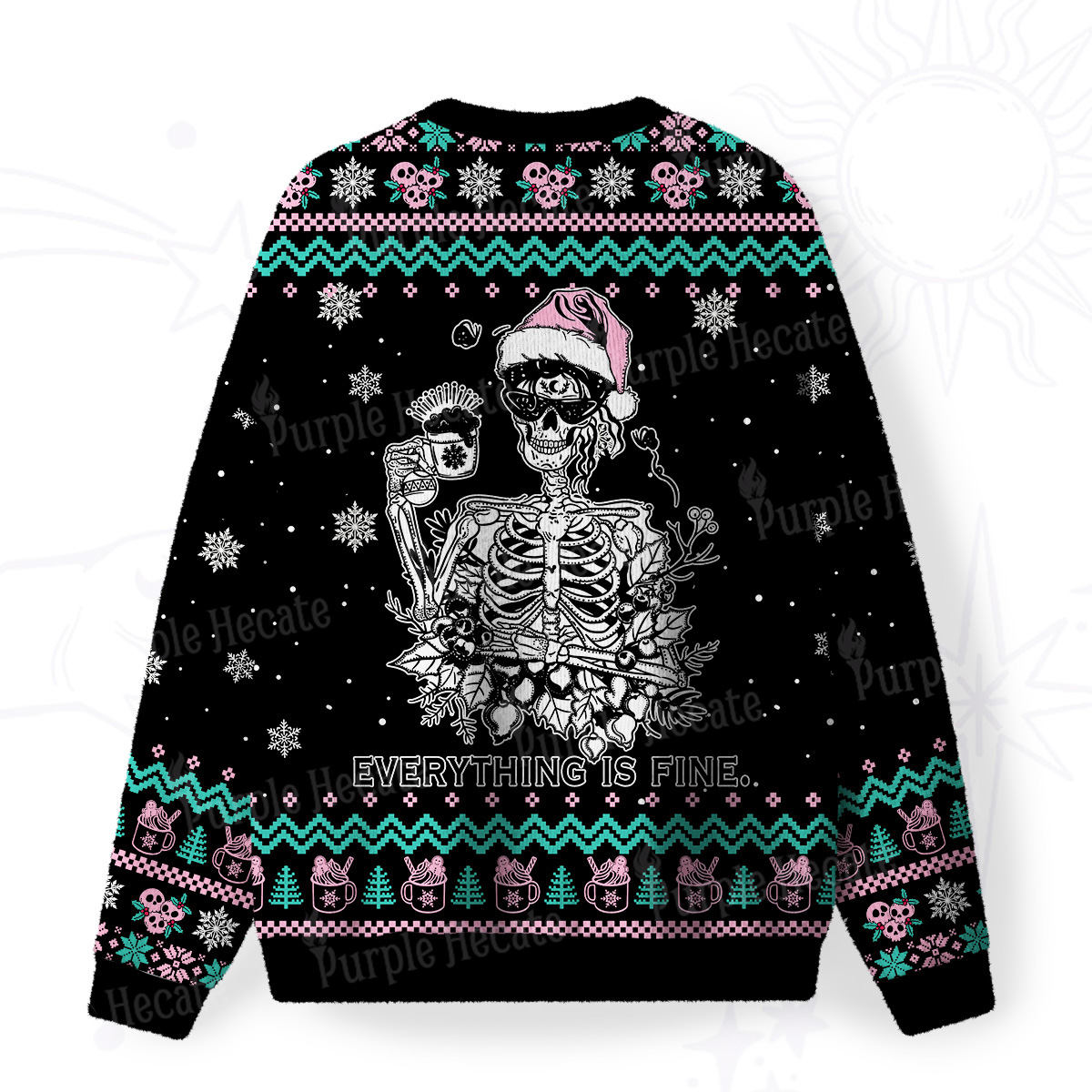 Purplehecate Everything Is Fine Christmas Fuzzy Ugly Christmas Sweatshirt