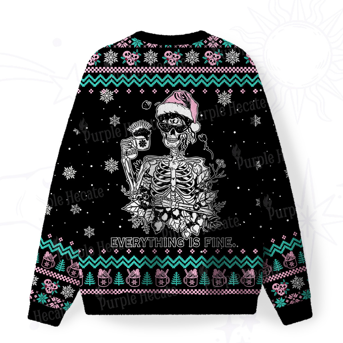 Purplehecate Everything Is Fine Christmas Fuzzy Ugly Christmas Sweatshirt