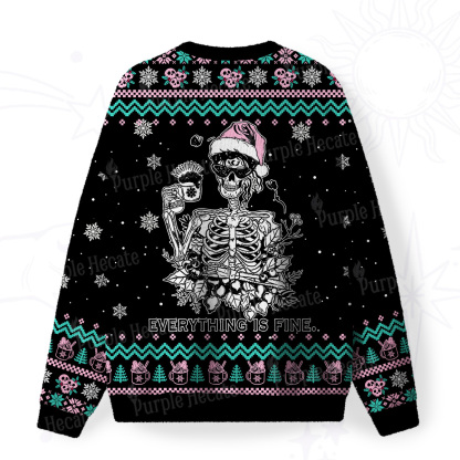 Purplehecate Everything Is Fine Christmas Fuzzy Ugly Christmas Sweatshirt