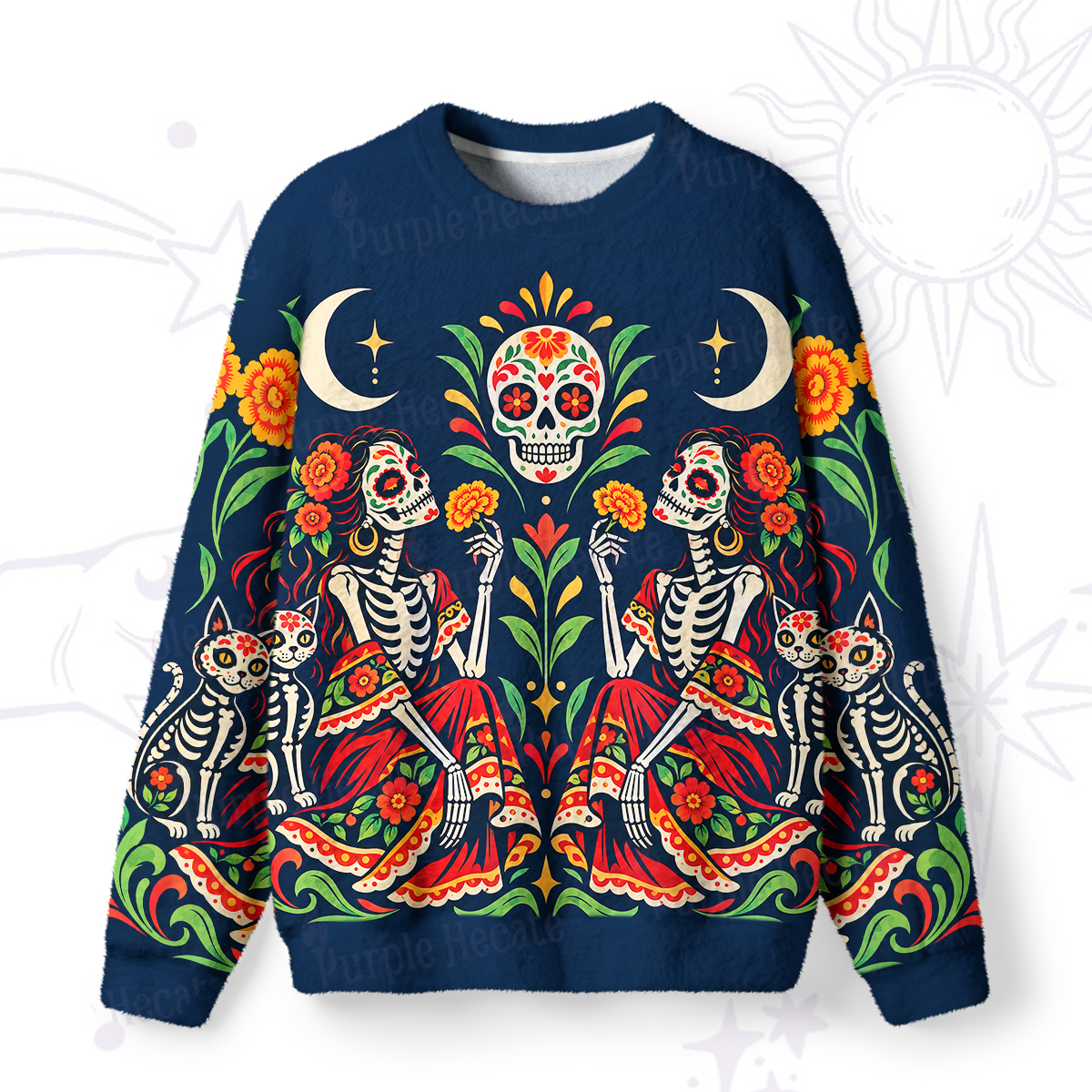 Purplehecate Day of the Dead Skeleton Dance Fuzzy Ugly Sweatshirt