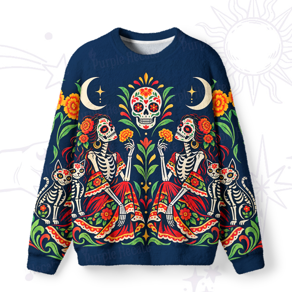 Purplehecate Day of the Dead Skeleton Dance Fuzzy Ugly Sweatshirt