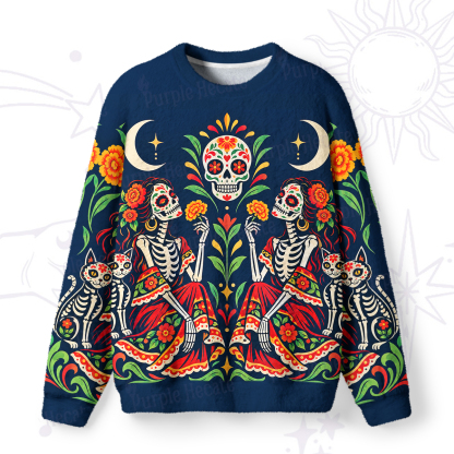 Purplehecate Day of the Dead Skeleton Dance Fuzzy Ugly Sweatshirt