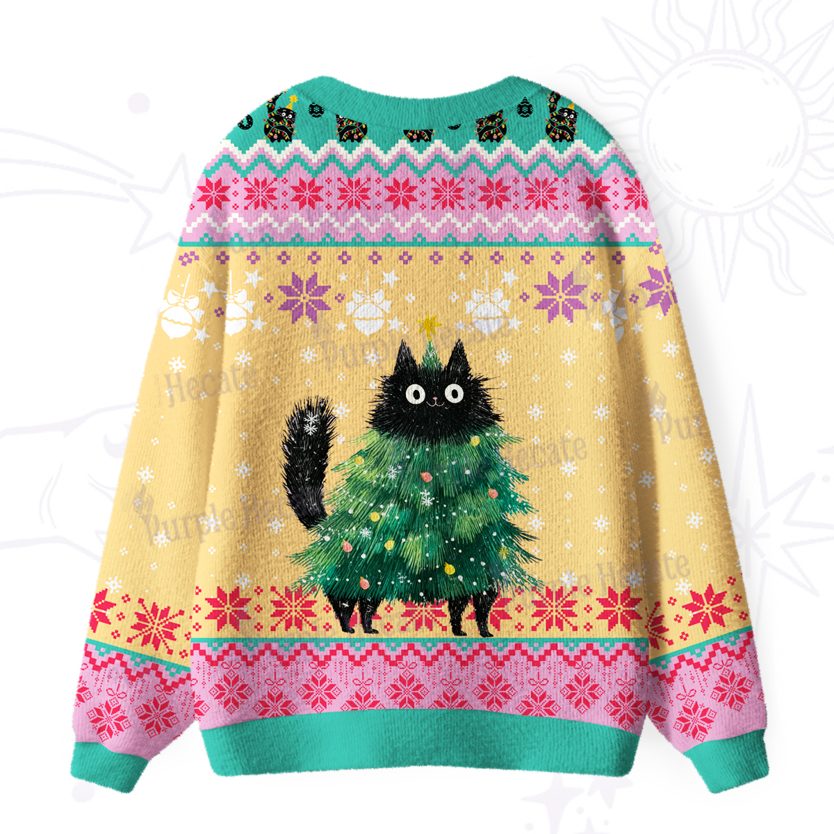 Purplehecate Funny Black Cat in Tree Ugly Cardigan Sweaters