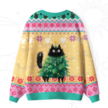 Purplehecate Funny Black Cat in Tree Ugly Cardigan Sweaters