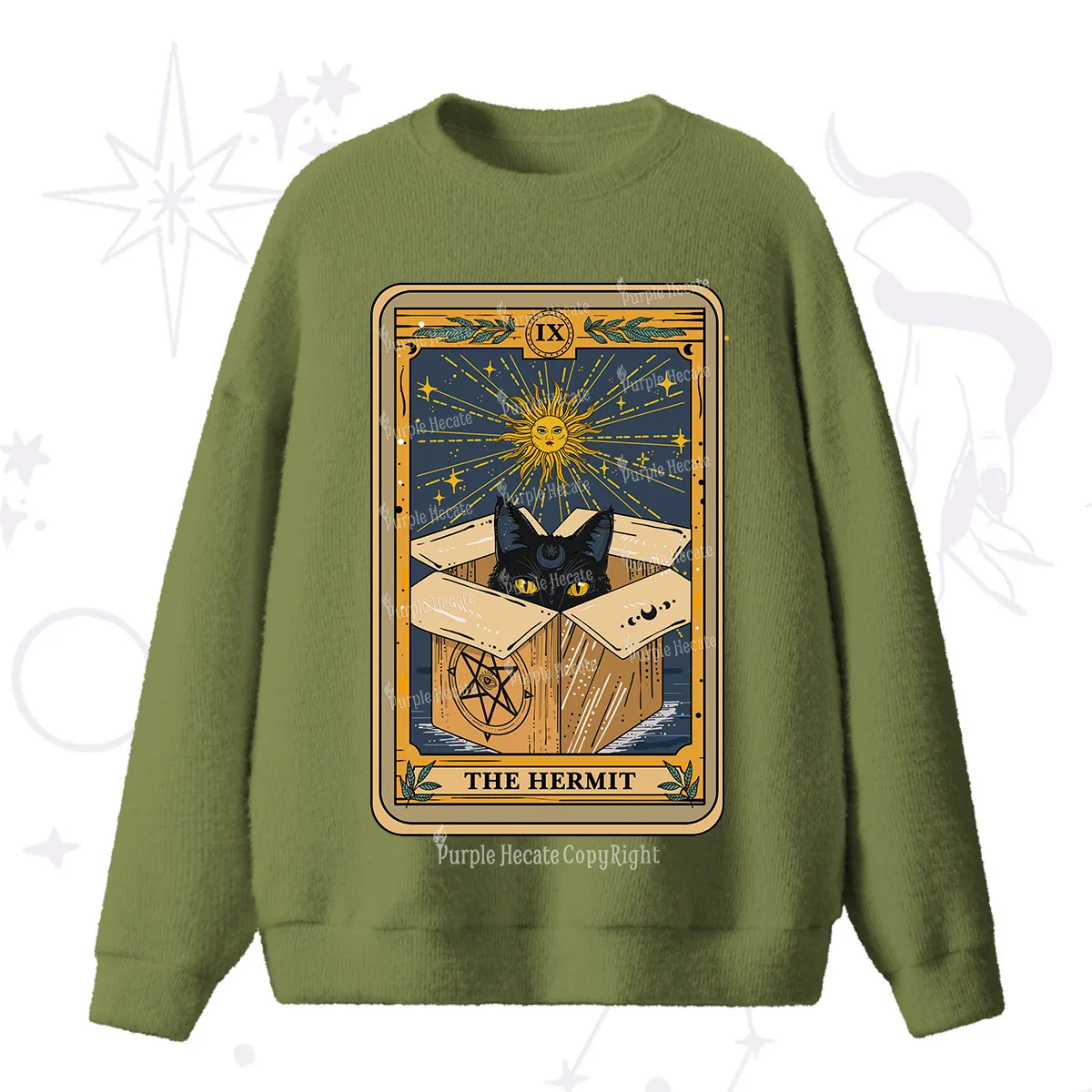 Purplehecate The Hermit Cat Tarot Card Fuzzy Ugly Sweater
