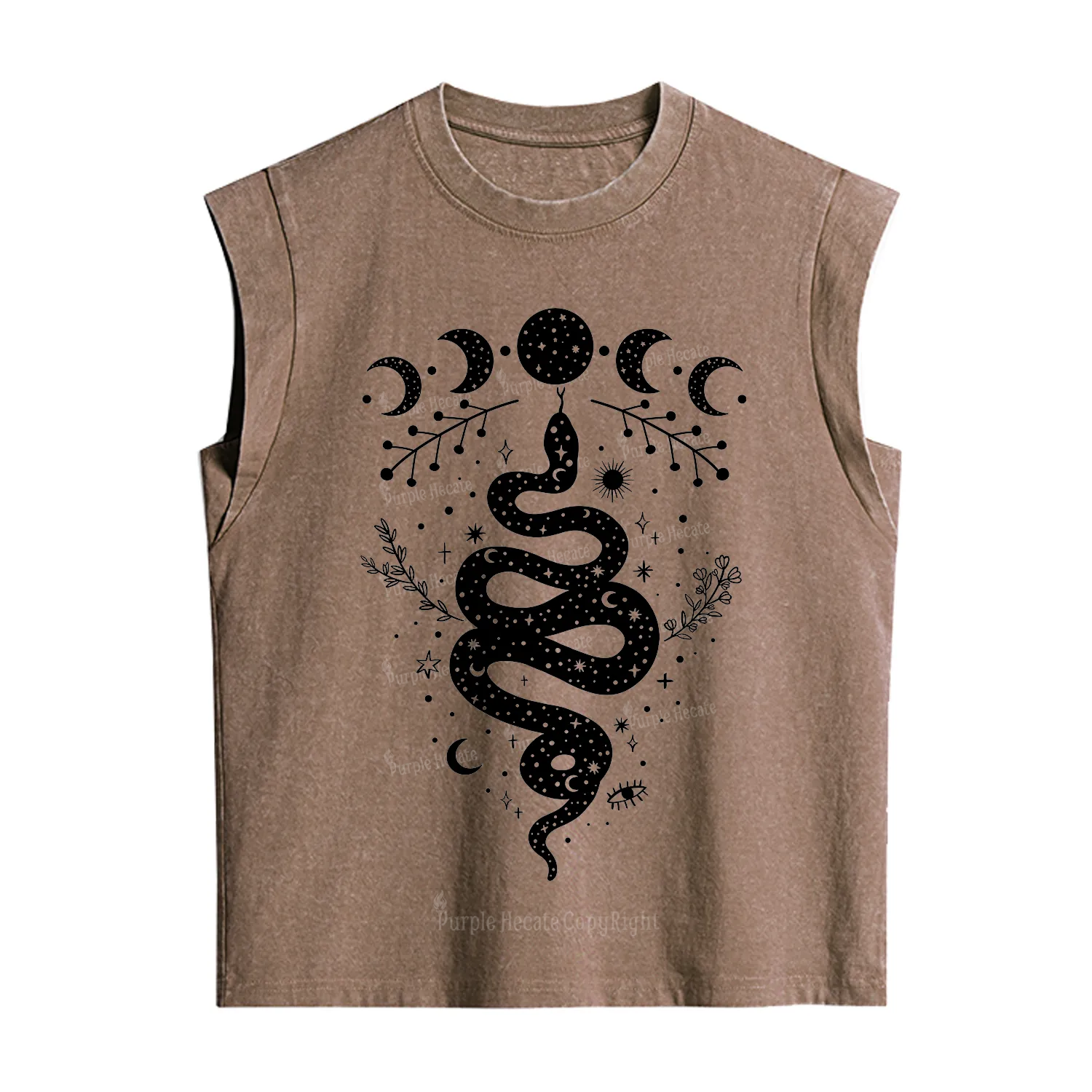 Purplehecate Snake And Moon Phase Comfort Vintage Washed Tank