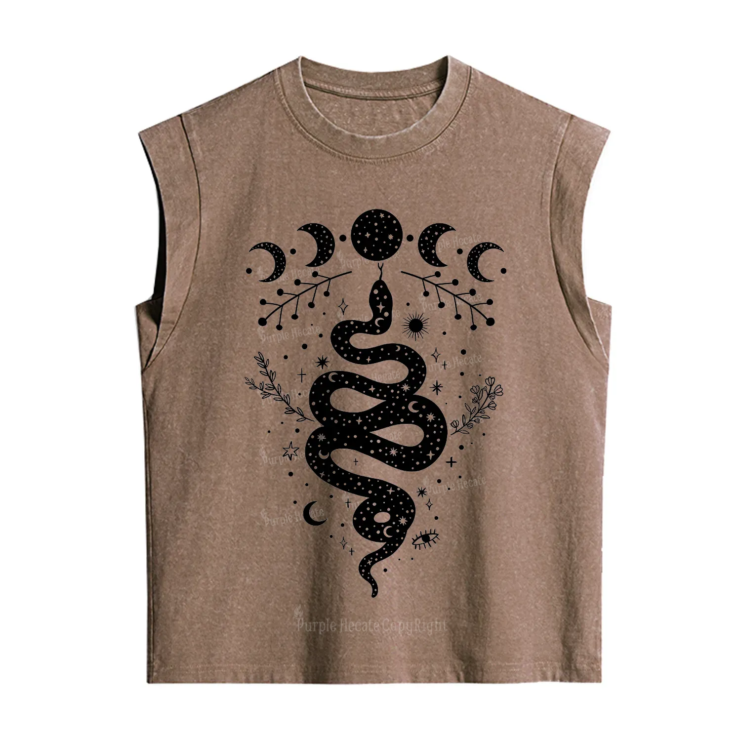 Purplehecate Snake And Moon Phase Comfort Vintage Washed Tank
