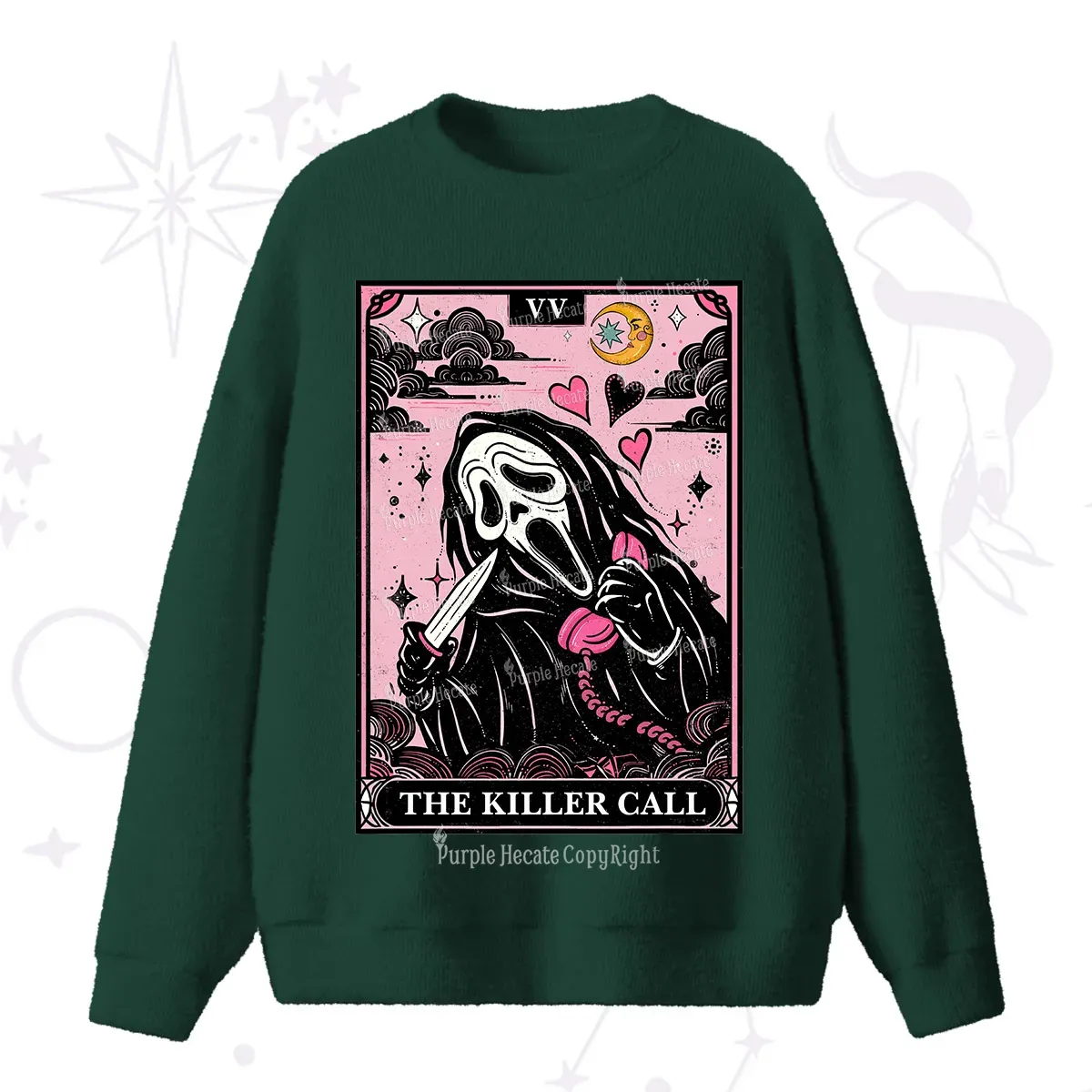 Purplehecate The Killer Call Tarot Card Fuzzy Ugly Sweater