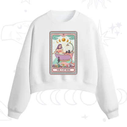 Purplehecate The Cat Mermaid Mom Tarot Card Fleece Cropped Sweatshirt