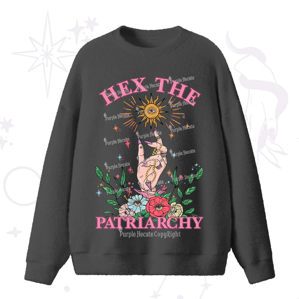 Purplehecate Hex The Patriarchy Witchy Fuzzy Ugly Sweater