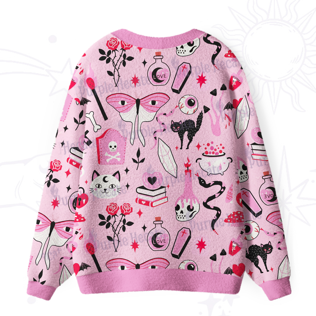 Purplehecate Black Cat Witchy Pink Ugly Cardigan Sweaters