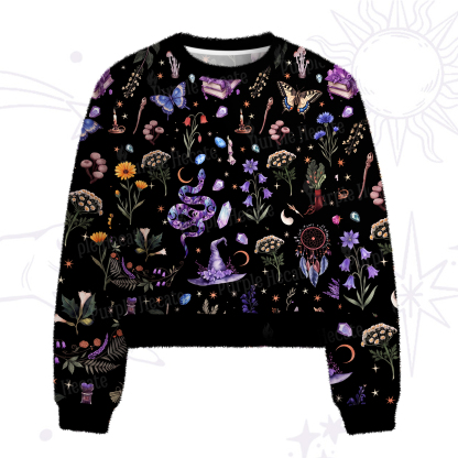 Purplehecate Witchcraft Herbarium Magic Fuzzy Crewneck Sweater