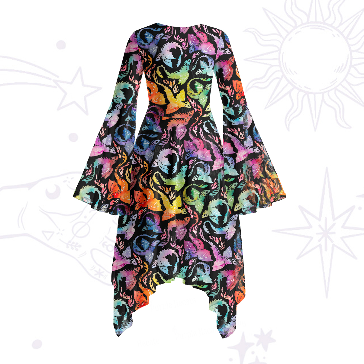 Purplehecate Rainbow Dragon Fire Bell Sleeve Dress