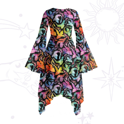 Purplehecate Rainbow Dragon Fire Bell Sleeve Dress