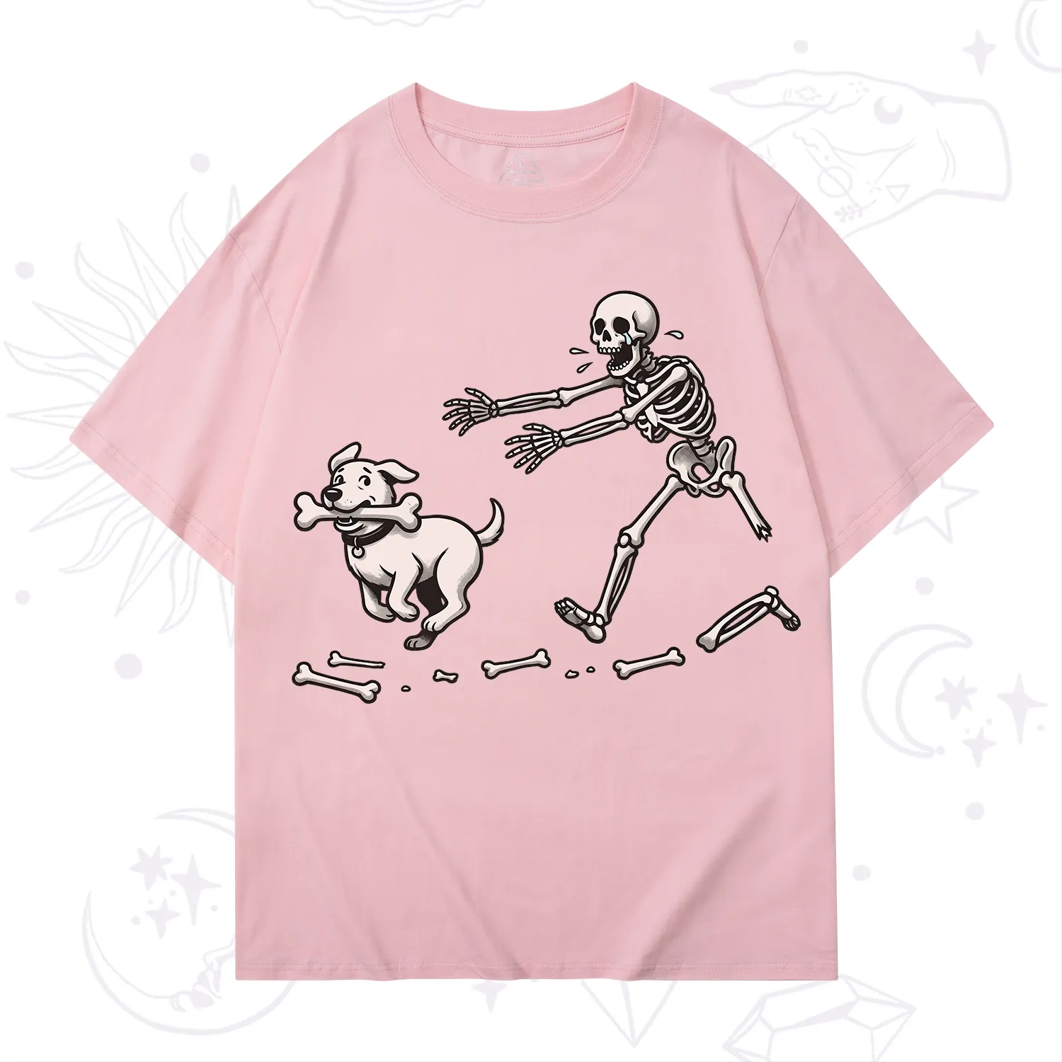 Purplehecate Halloween Skeleton Chasing Dog T-Shirt