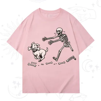 Purplehecate Halloween Skeleton Chasing Dog T-Shirt